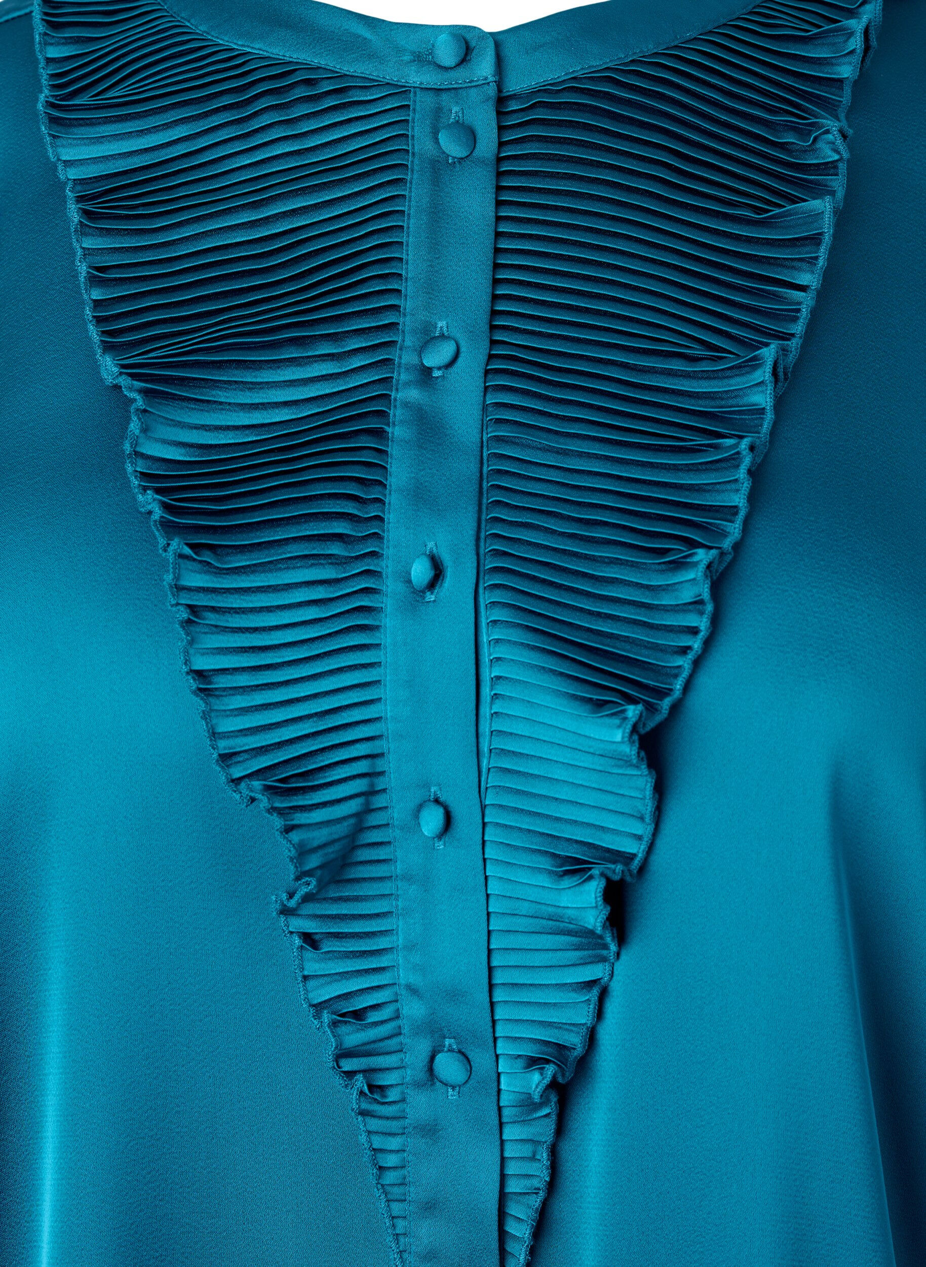 Zizzi Satijnen overhemd blouse met ruches, Shaded Spruce, Packshot image number 2