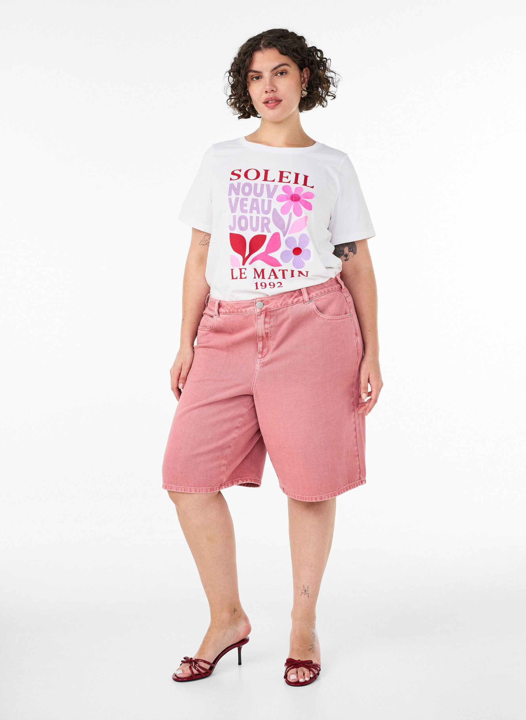ZizziKatoenen T-shirt met print, Wit, Model image number 1