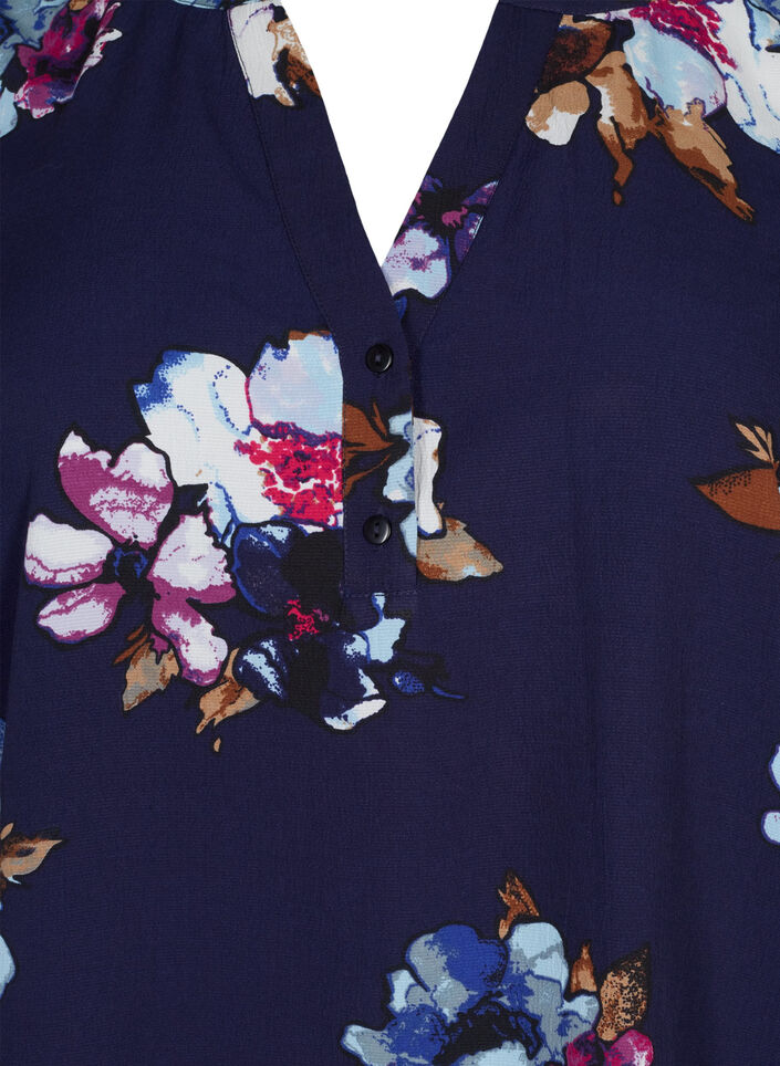 FLASH - Blouse met lange mouwen en print, Big Blue Flower, Packshot image number 2