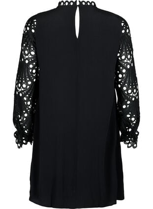 Viscose jurk met crochet mouwen, Black, Packshot image number 1