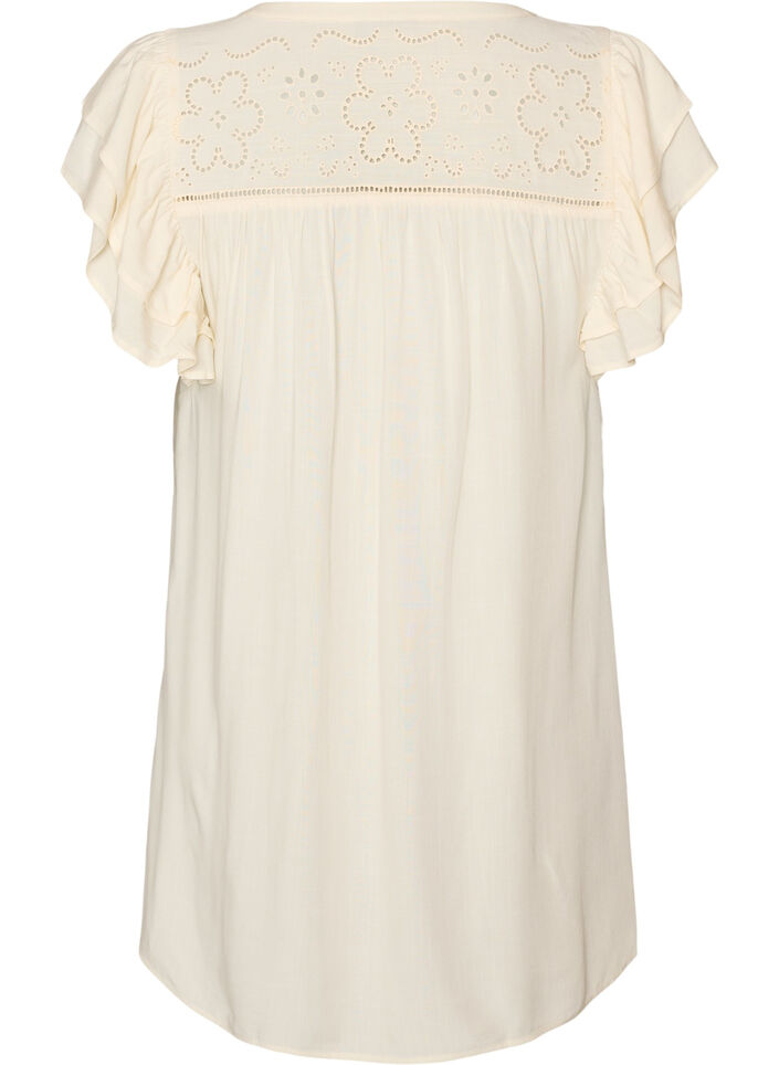 Tunic met broderie anglaise en mouwen met ruches, Beige, Packshot image number 1