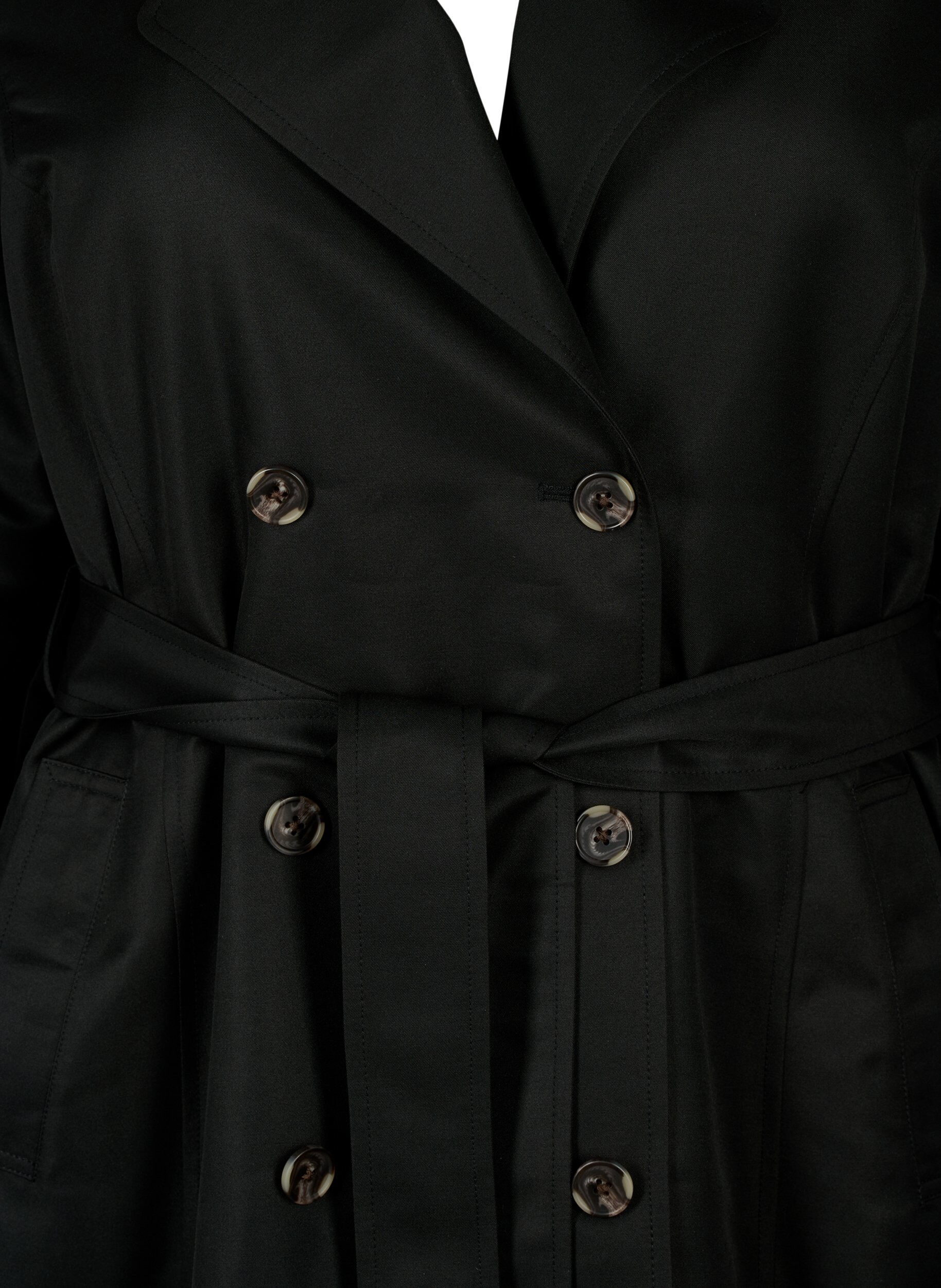 Zizzi Korte trenchcoat met riem, Zwart, Packshot image number 2