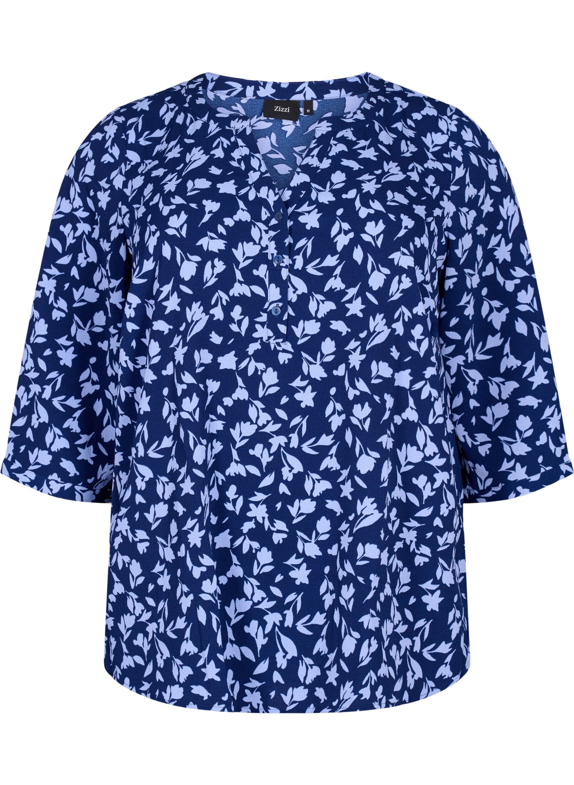 Zizzi Gebloemde blouse met 3/4 mouwen, M. Blue Flower AOP, Packshot image number 0