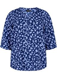 Gebloemde blouse met 3/4 mouwen, M. Blue Flower AOP