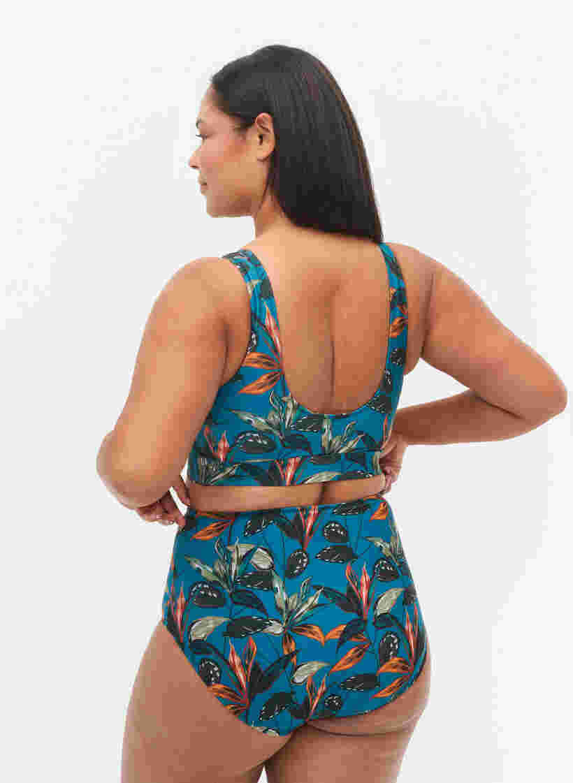 Bikinibroekje met hoge taille en print, Leaf Print , Model image number 1