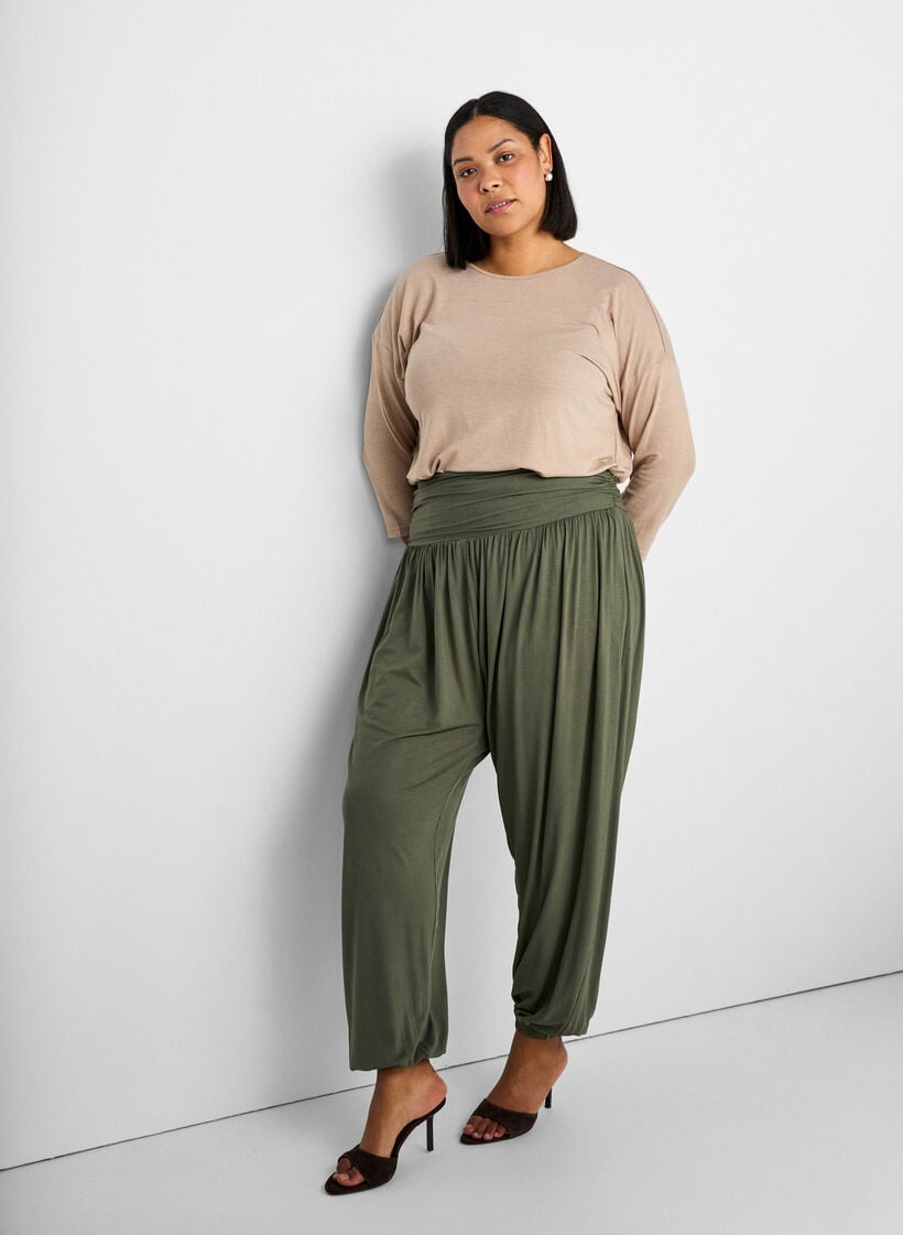 Jersey blouse met 3/4 mouwen, Beige, Image image number 0