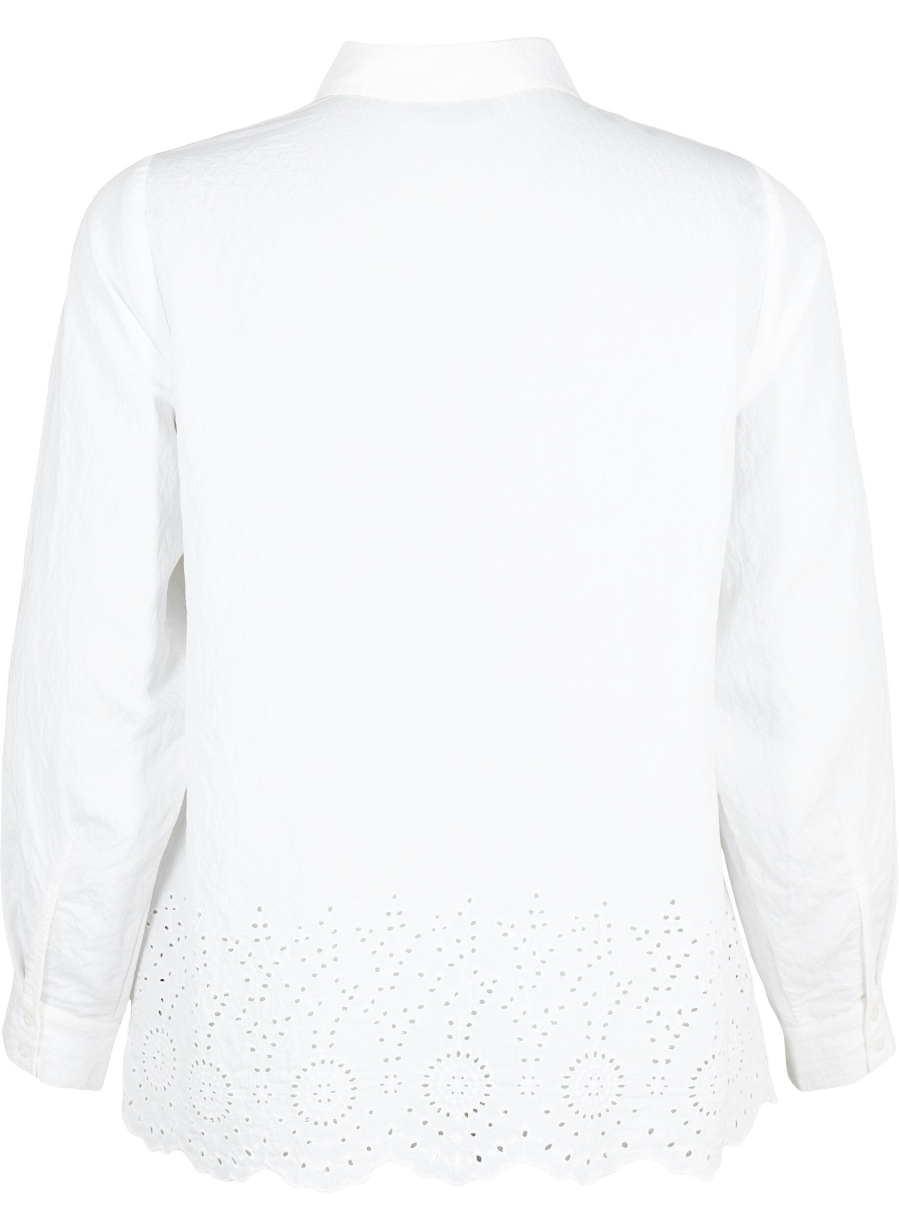 Zizzi Viscose overhemd met broderie anglaise, Bright White, Packshot image number 1