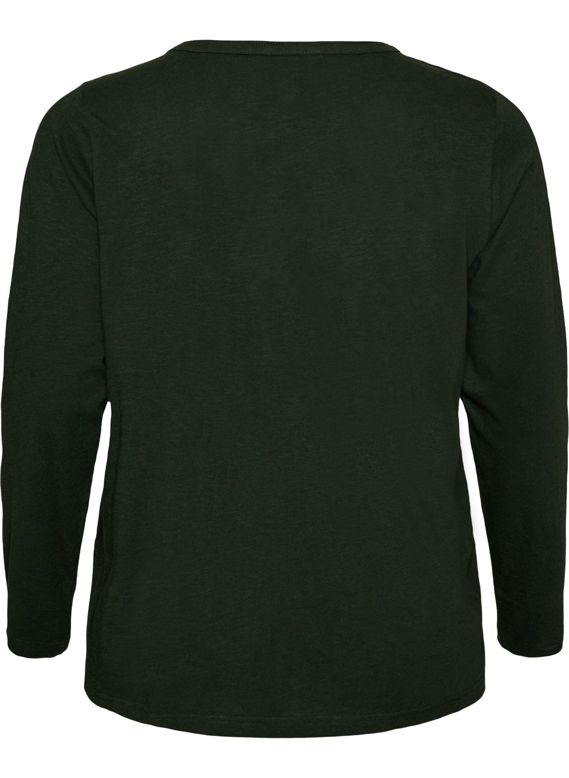 ZizziT-shirt met lange mouwen, V-hals en knopen, Groen, Packshot image number 1