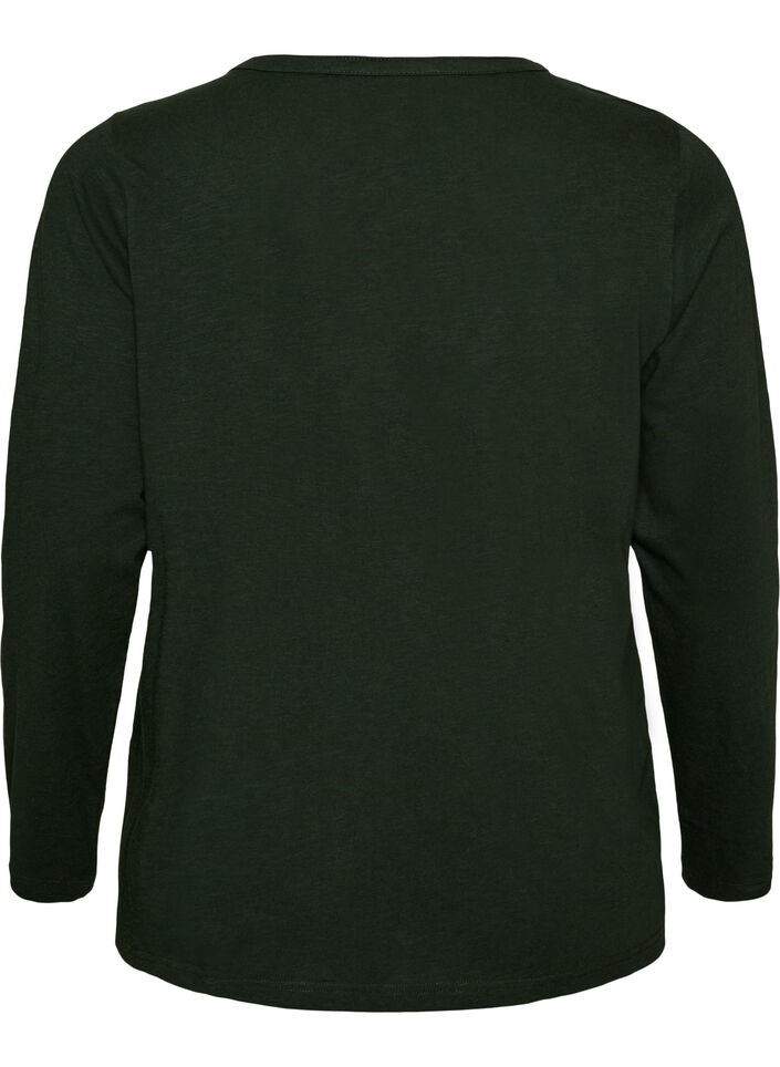 T-shirt met lange mouwen, V-hals en knopen, Groen, Packshot image number 1