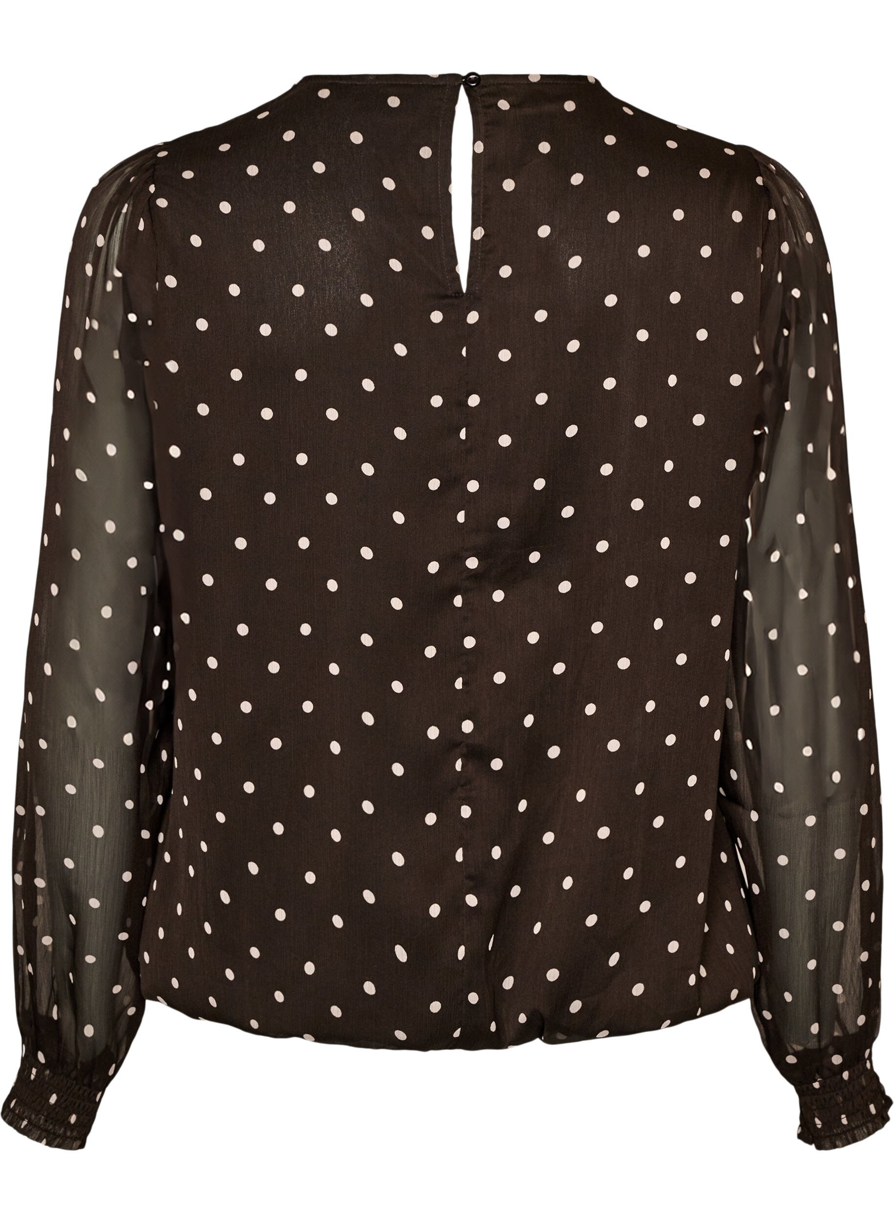 ZizziChiffon blouse met stippen en doorschijnende mouwen, Bruin, Packshot image number 1