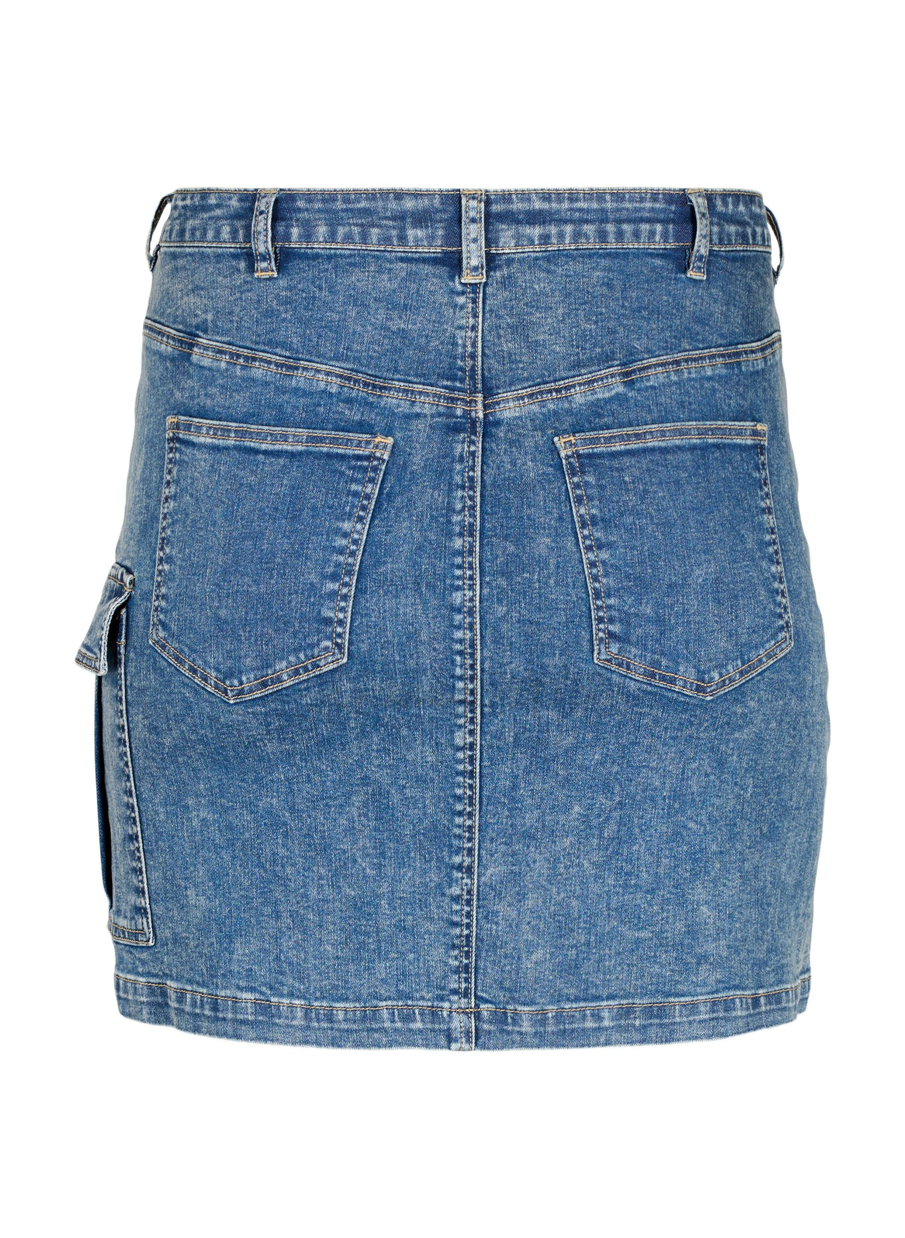 Zizzi Nauwsluitende denim rok met cargozak, Blue Denim, Packshot image number 1