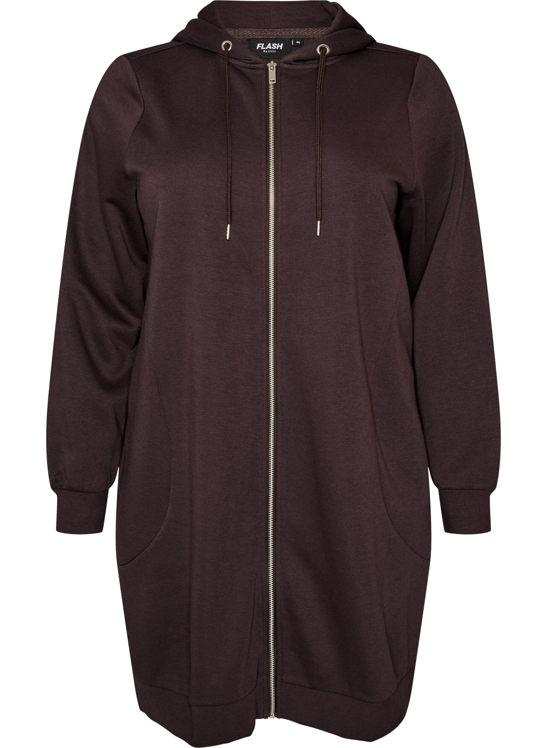 ZizziLange hoodie met ritssluiting en zakken, Bruin, Packshot image number 0