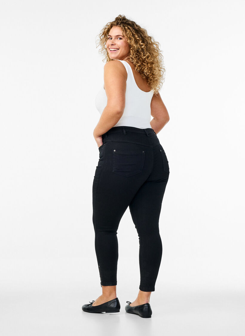 Cropped Amy jeans met rits, Zwart, Model image number 1