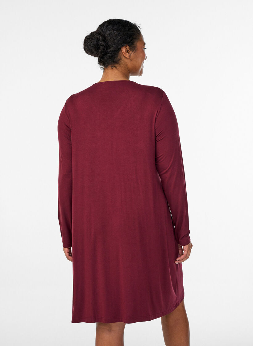 Nachthemd met lange mouwen met kanten inzet en V-hals, Rood, Model image number 2