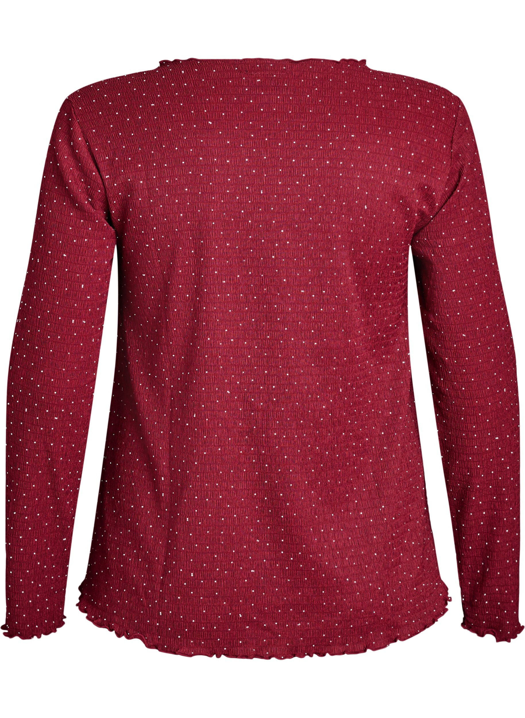 Zizzi Blouse met lange mouwen en strassstenen, Donker Bordeaux, Packshot image number 1
