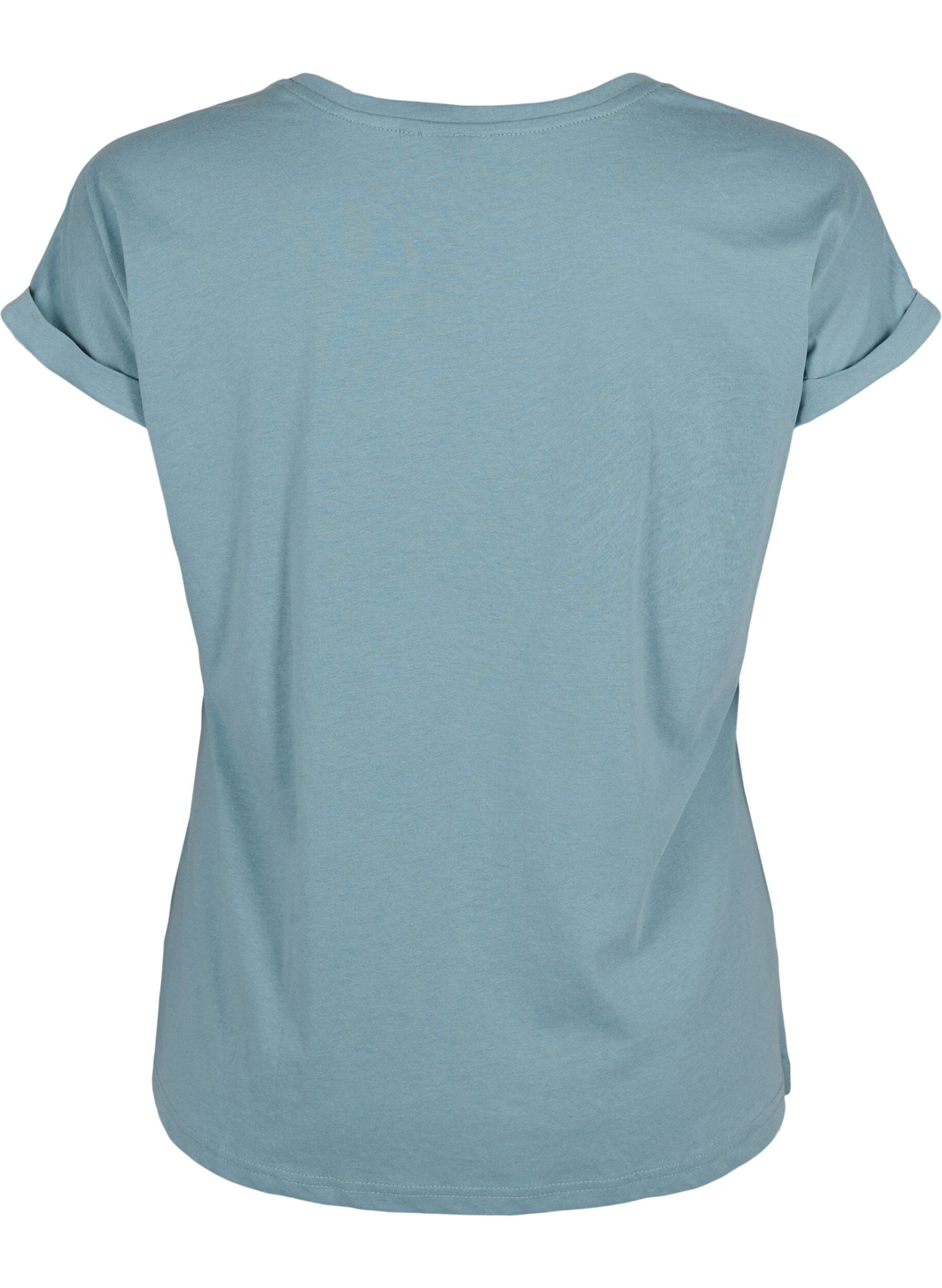 Zizzi T-shirt met korte mouwen in een katoenmix, Blauw, Packshot image number 1