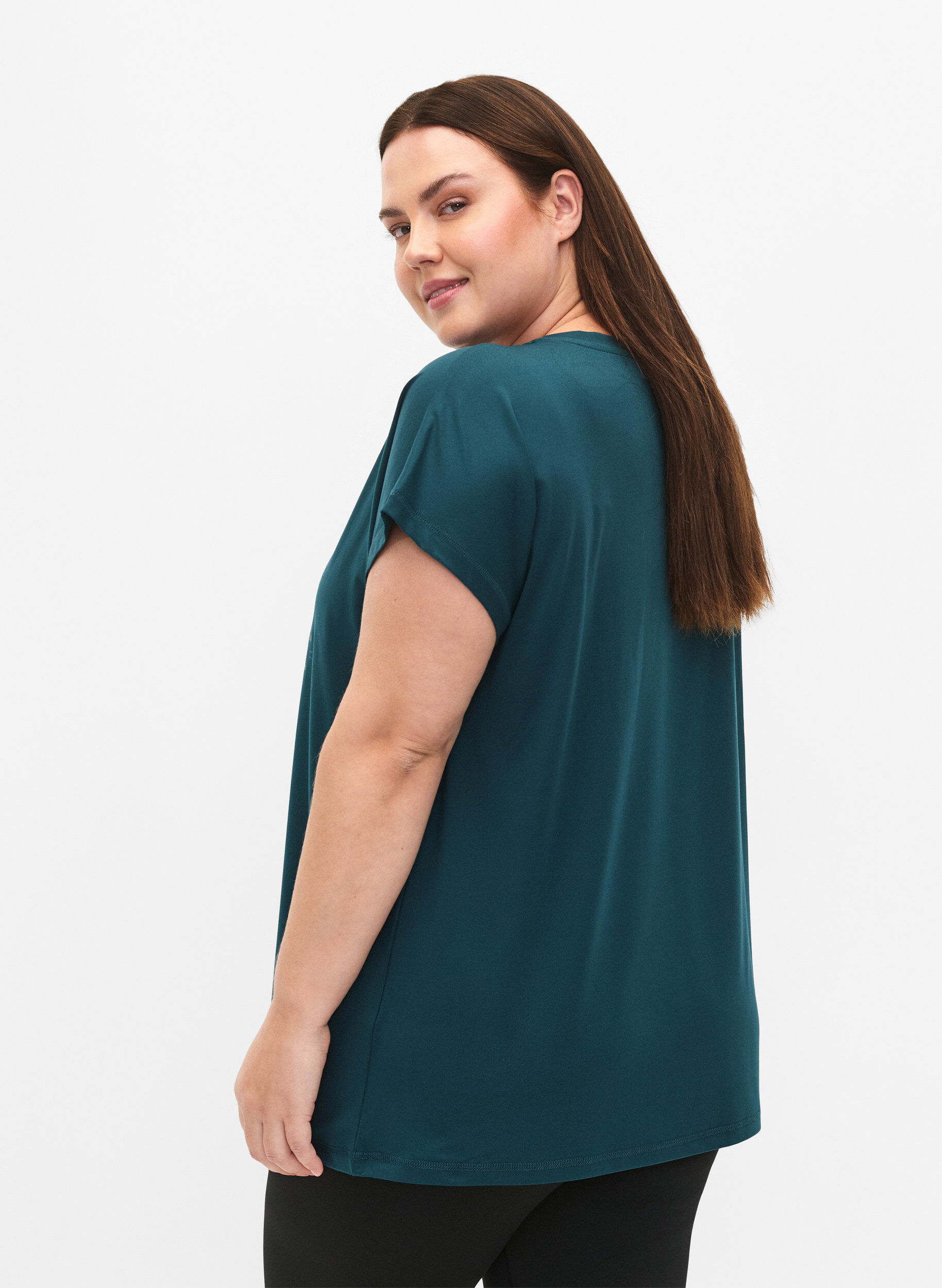 Zizzi Trainings-T-shirt met korte mouwen en print, Deep Teal/Pacific, Model image number 1