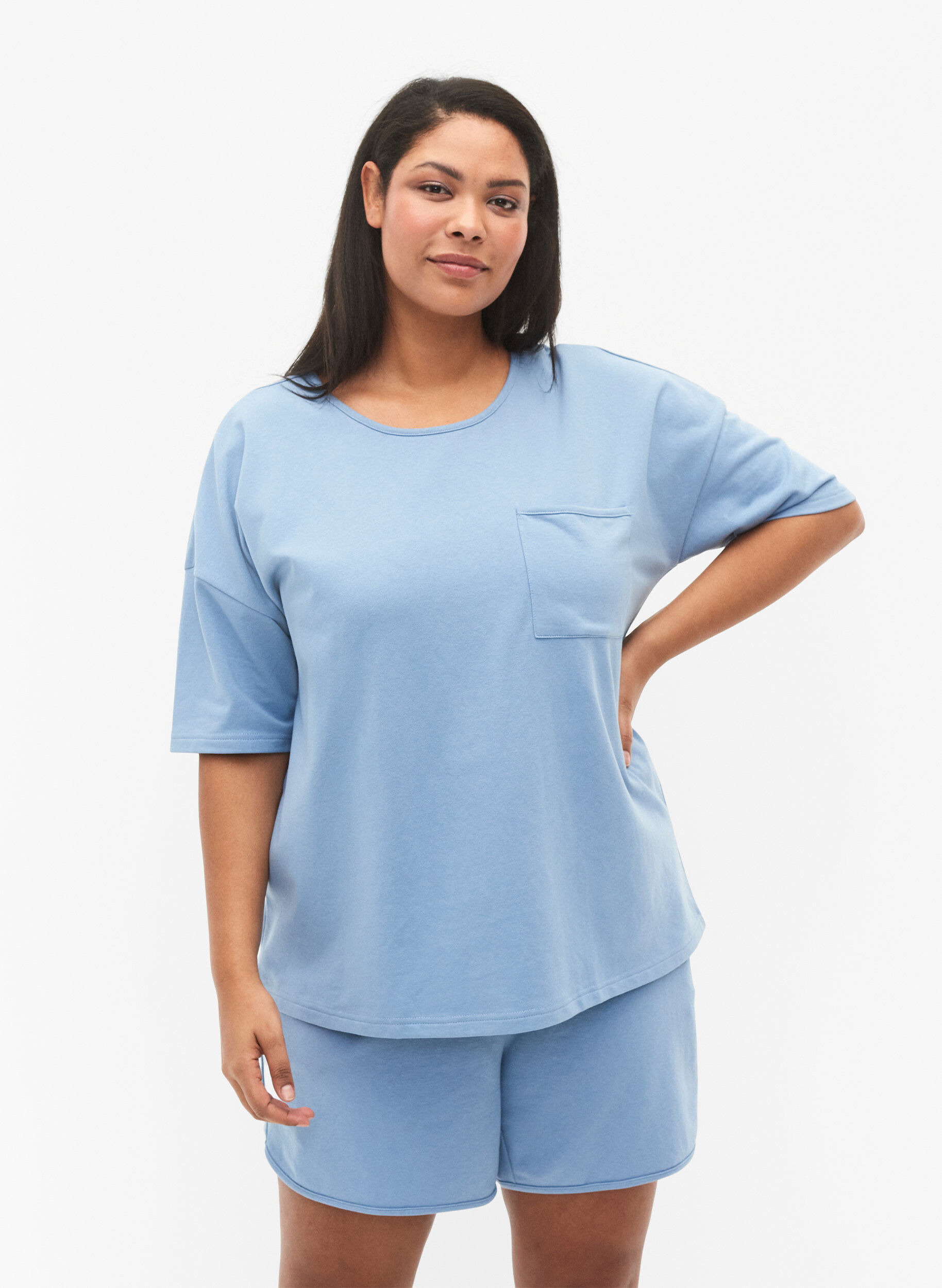 Zizzi Blouse met 1/2 mouwen, Faded Denim, Model image number 0