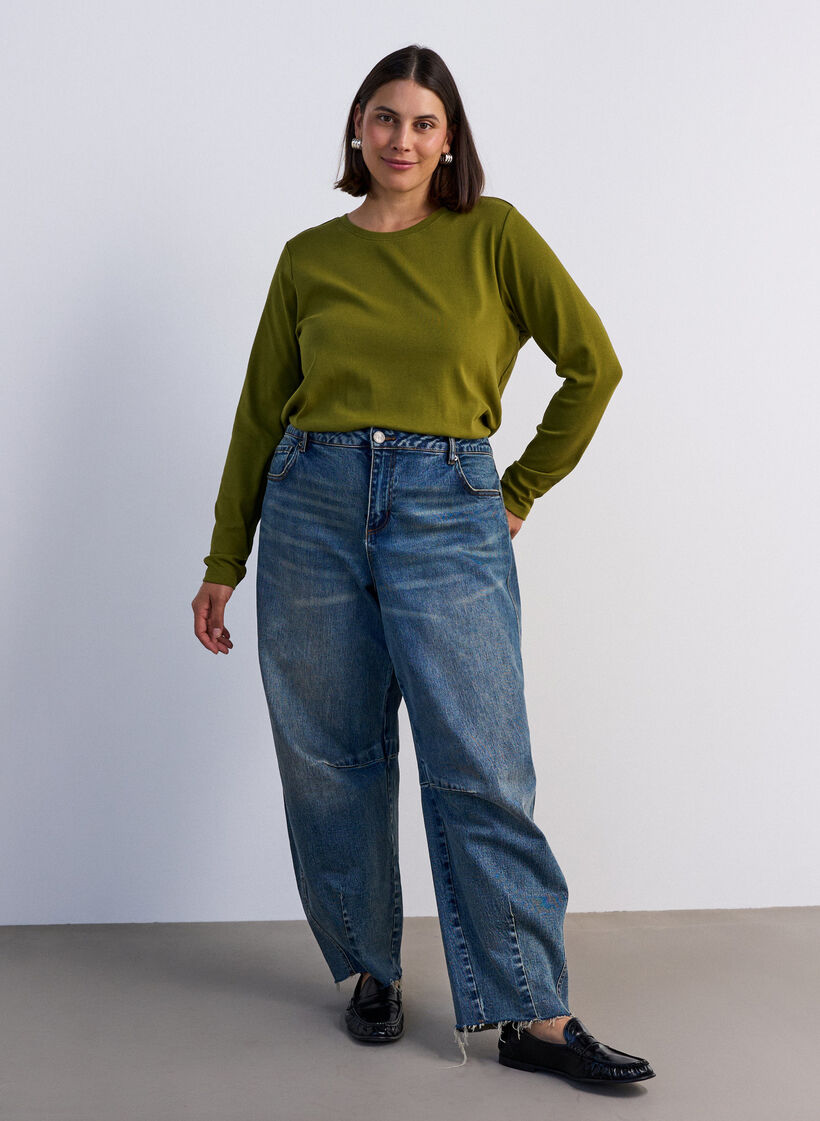 Basic T-shirt met lange mouwen en ronde hals, Groen, Model image number 1