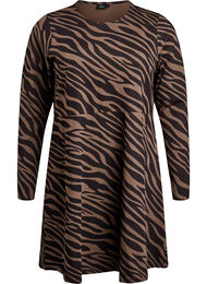 Jurk met lange mouwen, ronde hals en zebraprint, Walnut Zebra