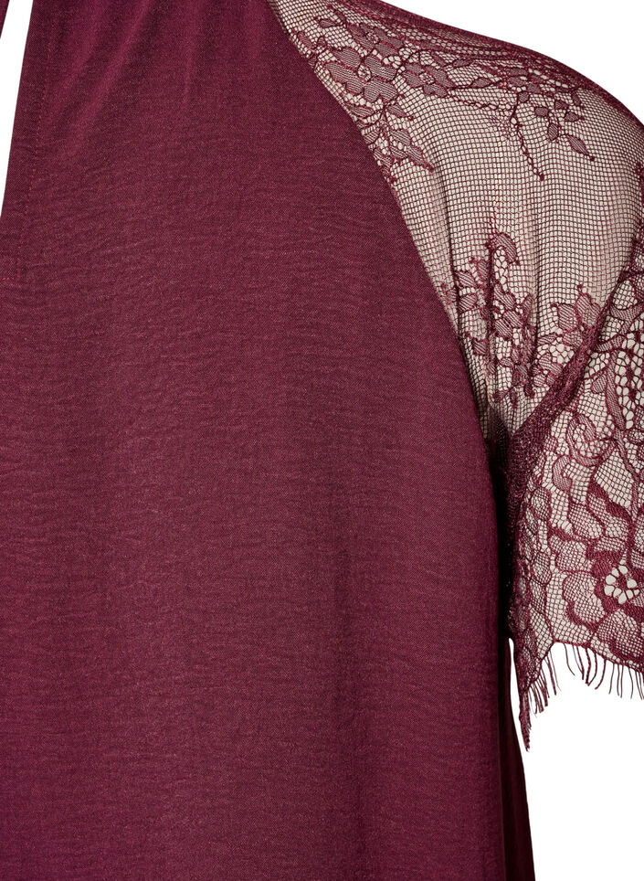 Blouse met korte kanten mouwen en hoge hals, Rood, Packshot image number 3