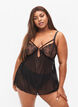 Transparante chemise met kant, Black, Model image number 0