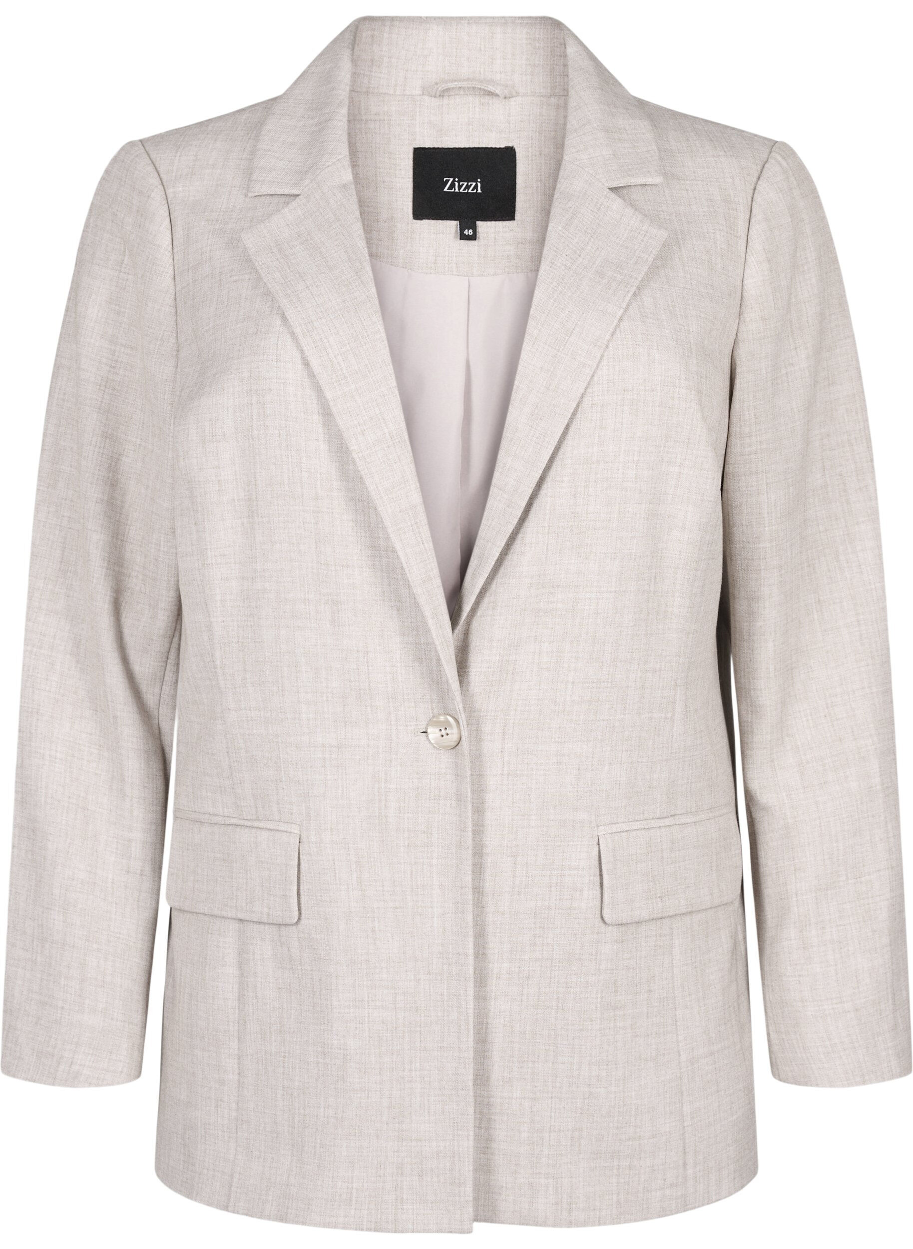 Zizzi Gem&ecirc;leerde blazer met knoopsluiting, String, Packshot image number 0