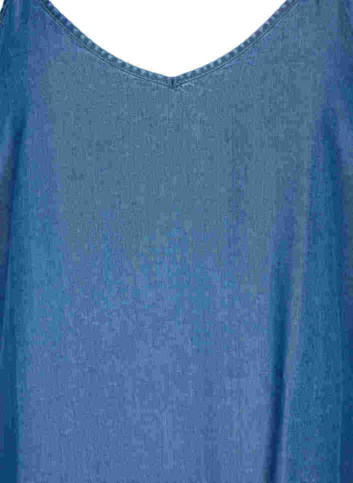Lange denim jurk met dunne bandjes, Dark blue denim, Packshot image number 2