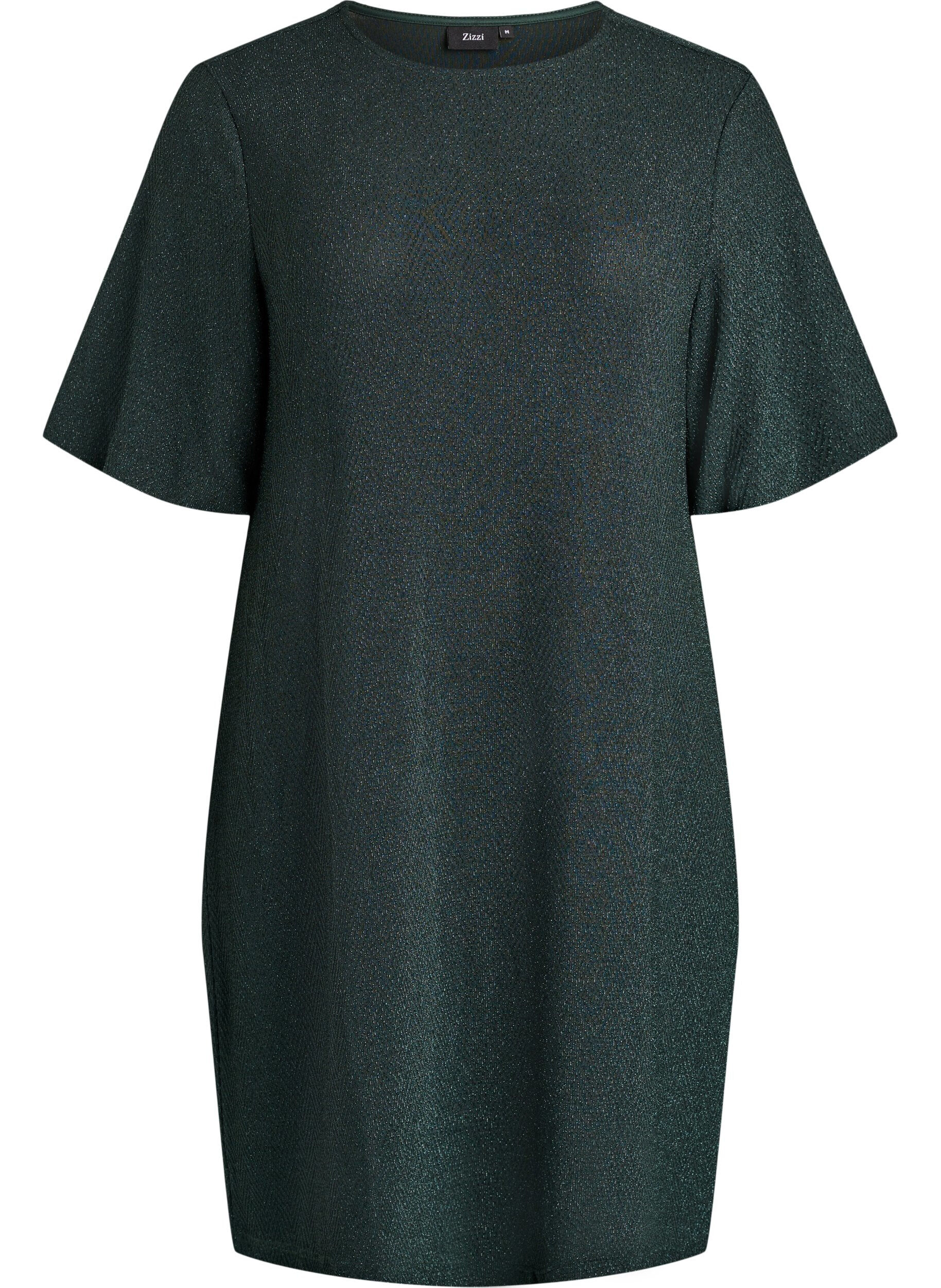 Zizzi Korte jurk met glitterpatroon, Groen, Packshot image number 0