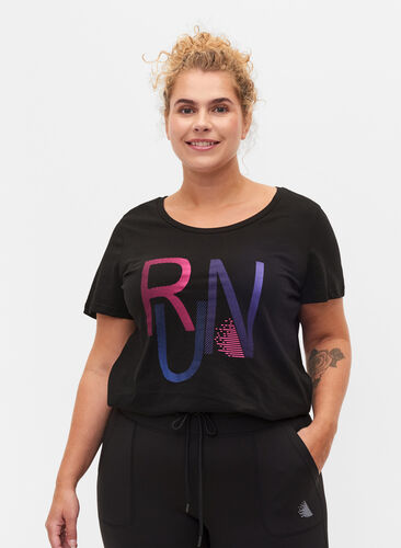 Sport-T-shirt met print, Black w. stripe run, Model image number 0