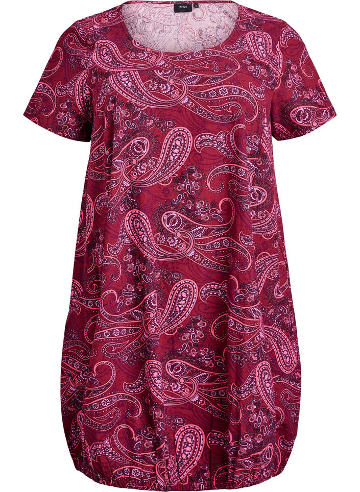 Katoenen jurk met korte mouwen en print, Rood, Packshot image number 0
