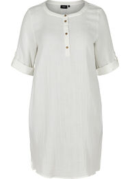 Katoenen jurk met knopen en 3/4 mouwen, Bright White
