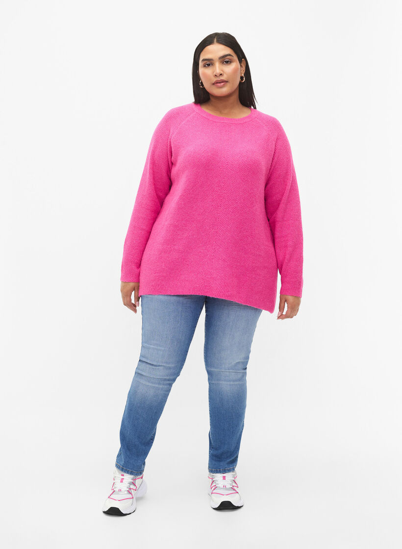Gemêleerde pullover met zijsplit, R. Rose/White Mel., Model image number 2