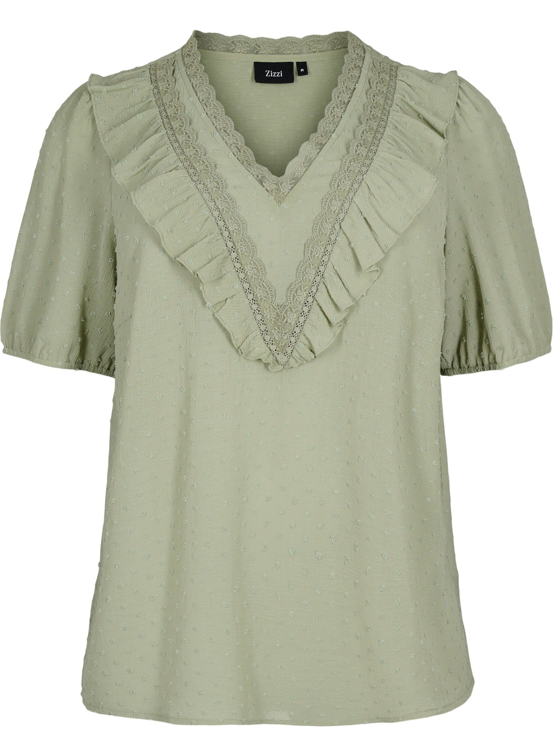 Zizzi Blouse met korte mouwen en gestippelde structuur, Seagrass , Packshot image number 0