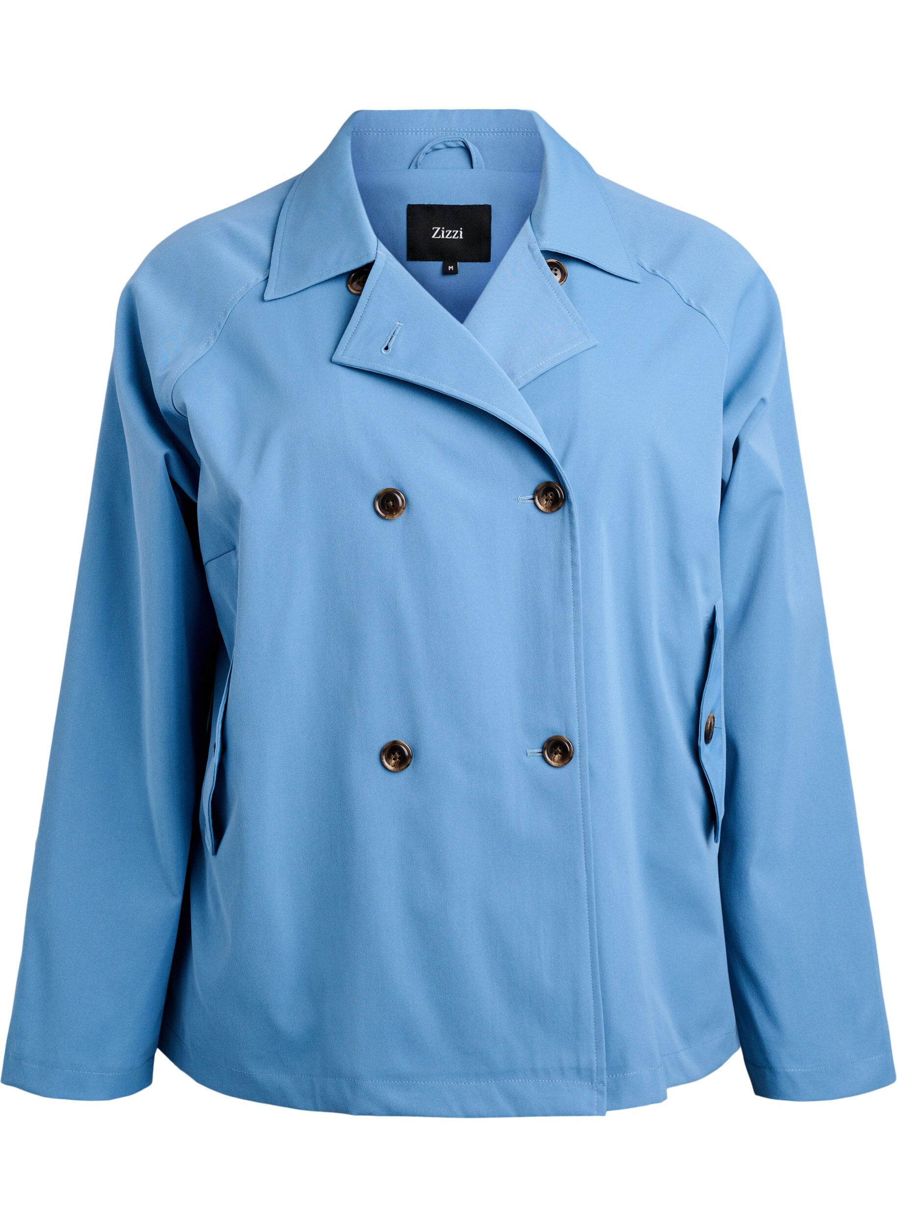 Zizzi Korte trenchcoat met zakken, Blauw, Packshot image number 0