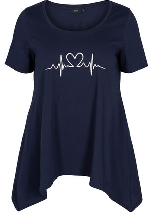 Katoenen t-shirt met korte mouwen en a-lijn, Night Sky Silv Heart, Packshot image number 0