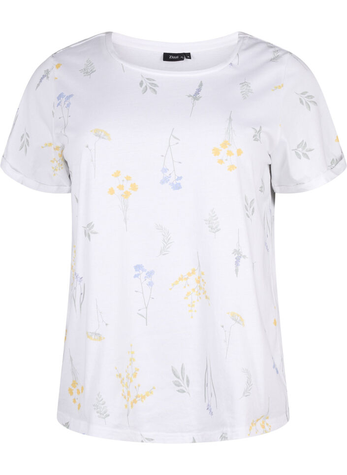 T-shirt van biologisch katoen met bloemenprint, Bright W. AOP, Packshot image number 0