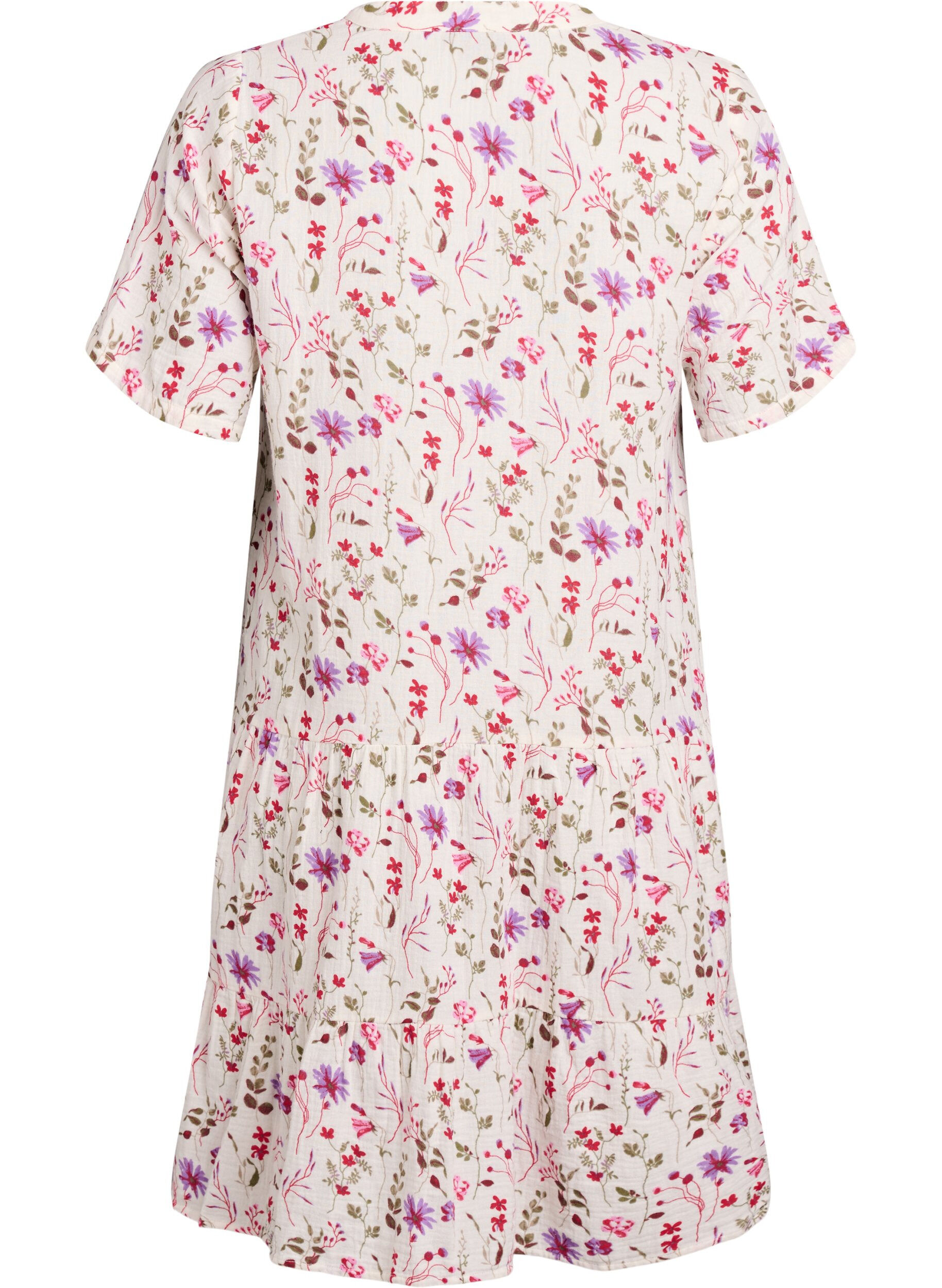 ZizziKorte A-lijn jurk in katoenen mousseline, Beige, Packshot image number 1