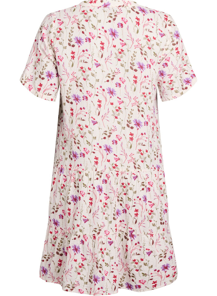 Korte A-lijn jurk in katoenen mousseline, Beige, Packshot image number 1