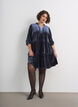 Veloursjurk met lange mouwen en een ruchekraag, Blauw, Model image number 1
