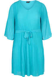 Geplooide jurk met 3/4 mouwen, Turquoise