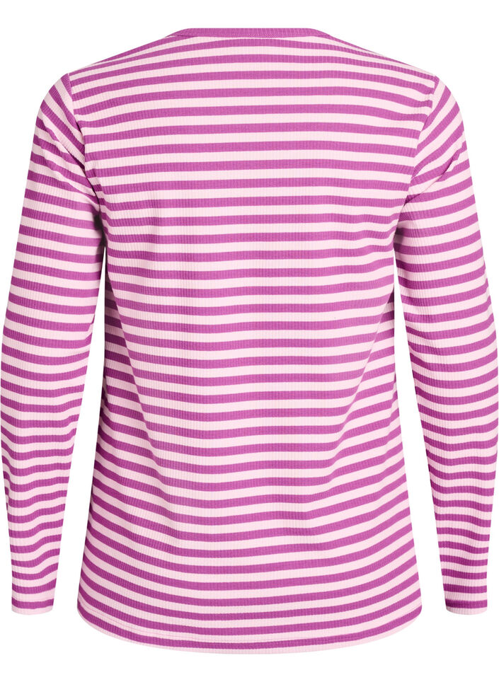 Gestreepte blouse met lange mouwen, Paars, Packshot image number 1