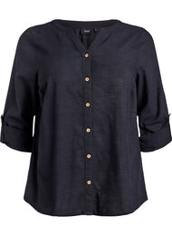 Katoenen blouse met V-hals, Zwart