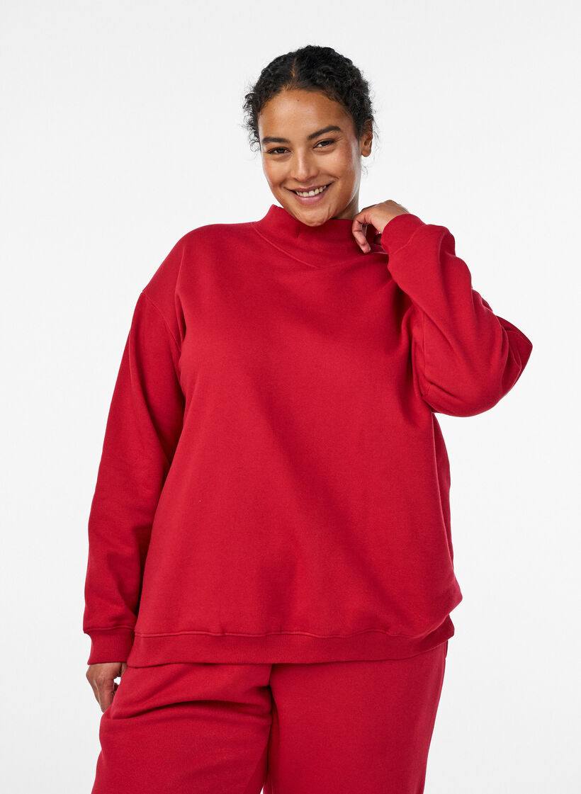 Sweatshirt met hoge kraag en lange mouwen, Rood, Model image number 0