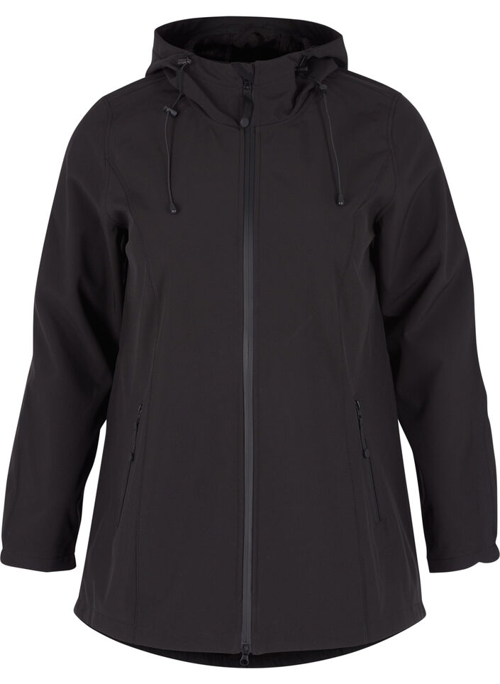 Korte softshell jas met capuchon, Black, Packshot image number 0