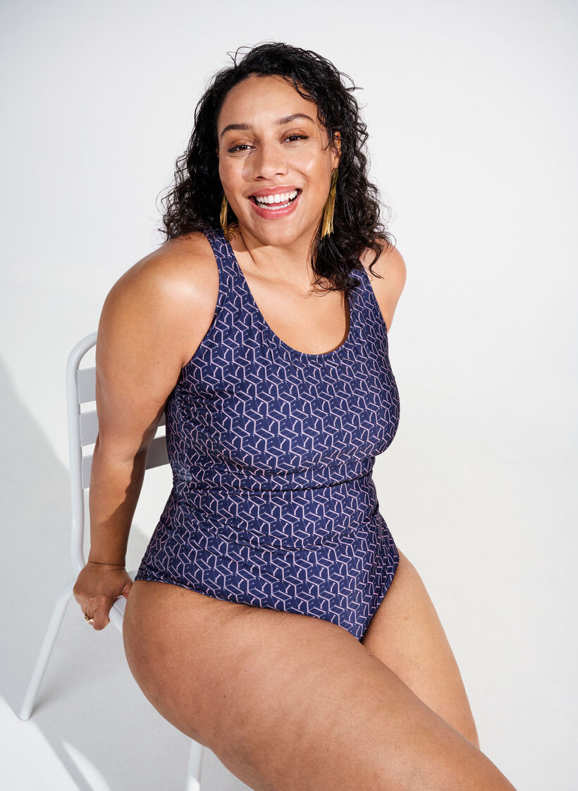 Badpak met print en gekruiste rug, Text Print, Image image number 0