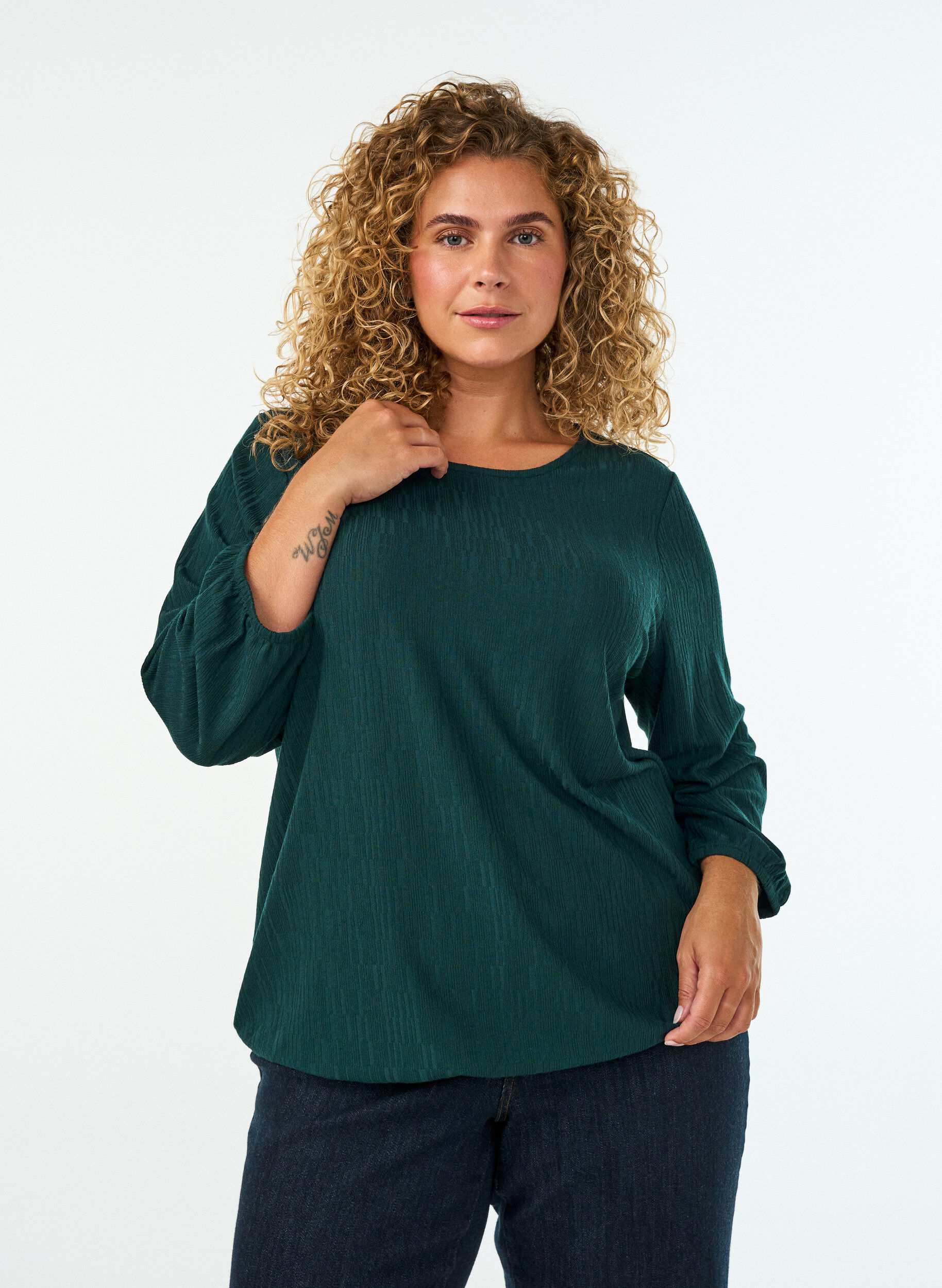 ZizziBlouse met textuur en 3/4 mouwen, Groen, Model image number 0