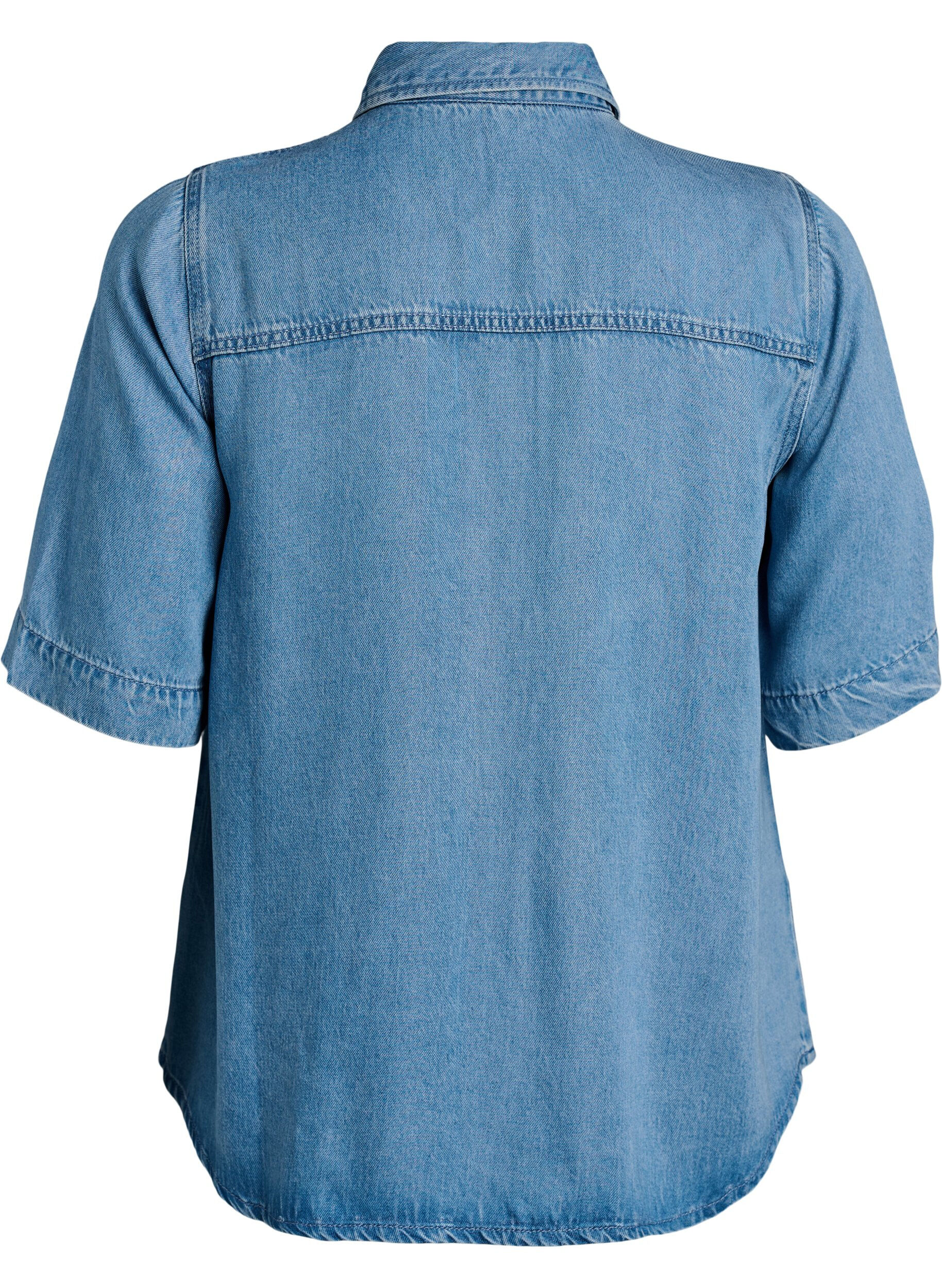 Zizzi Denimlook lyocell shirt met korte mouwen, Blauw, Packshot image number 1