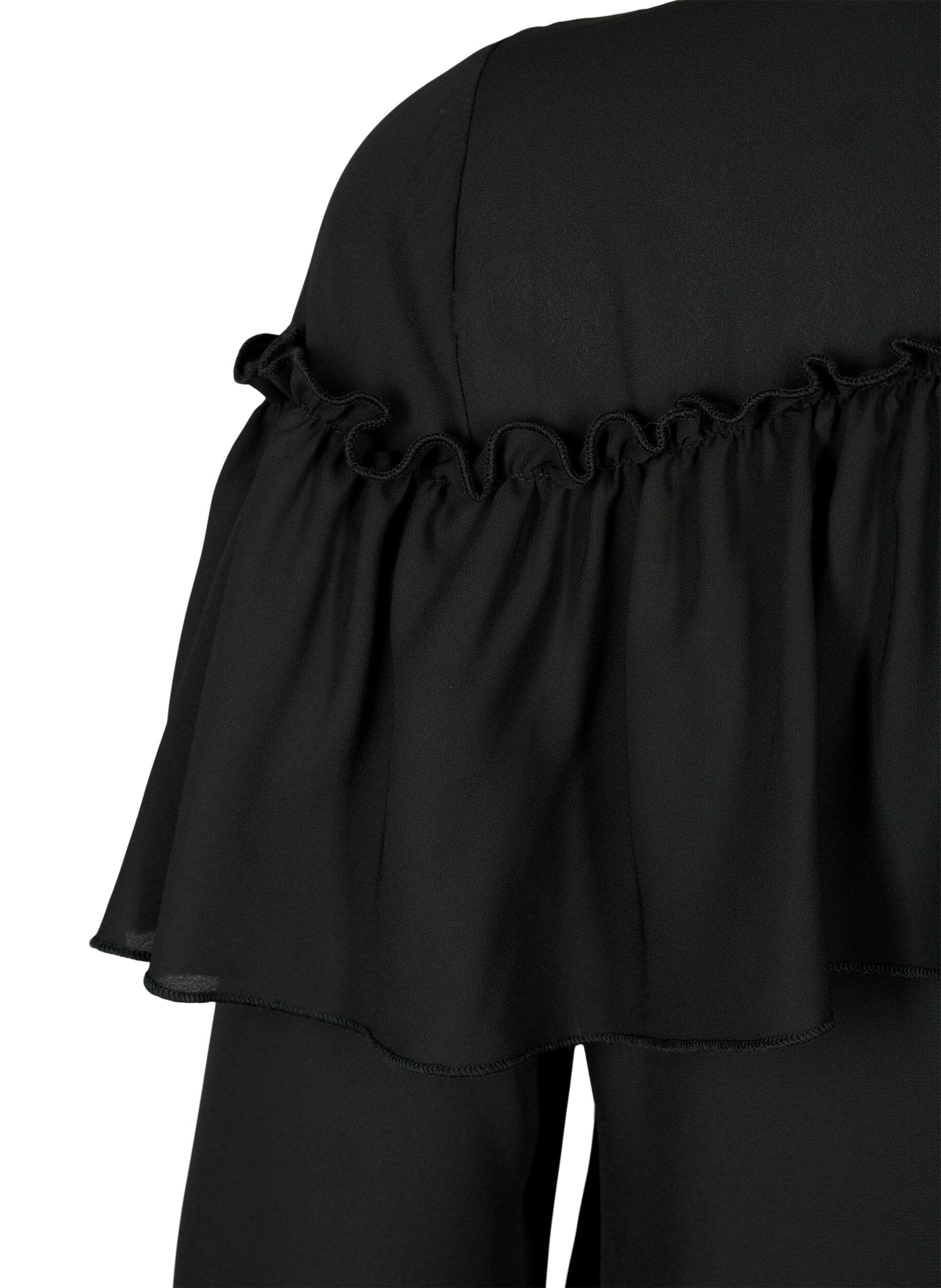 Zizzi Ruche blouse met parelknopen, Black, Packshot image number 4