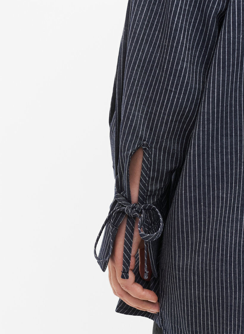 Shirt met strikdetail op de mouw, Navy Stripe, Model image number 2